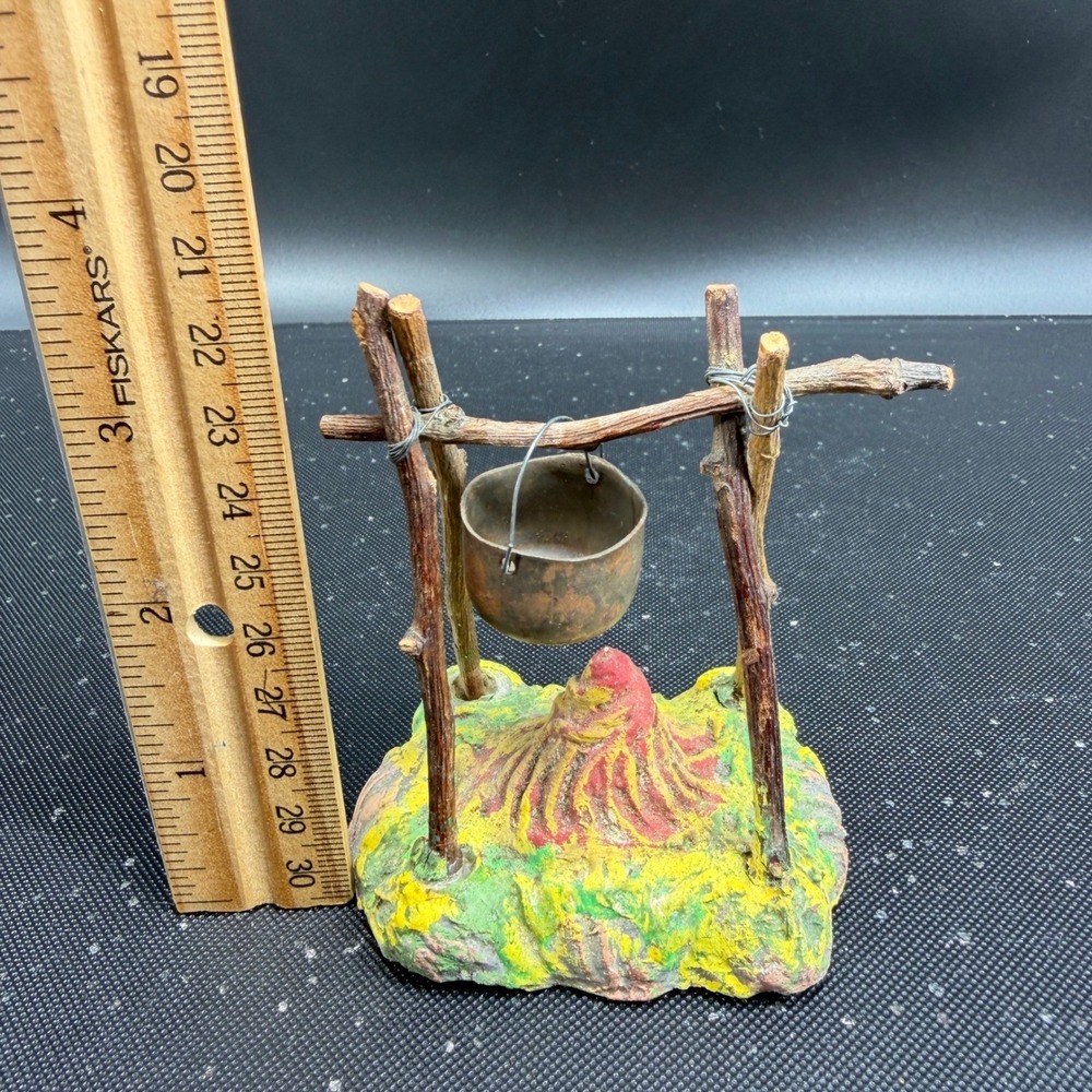 Germany US Zone Miniature Campfire Cauldron Pot Christmas Diorama Putz Fire VTG - Picture 2 of 9